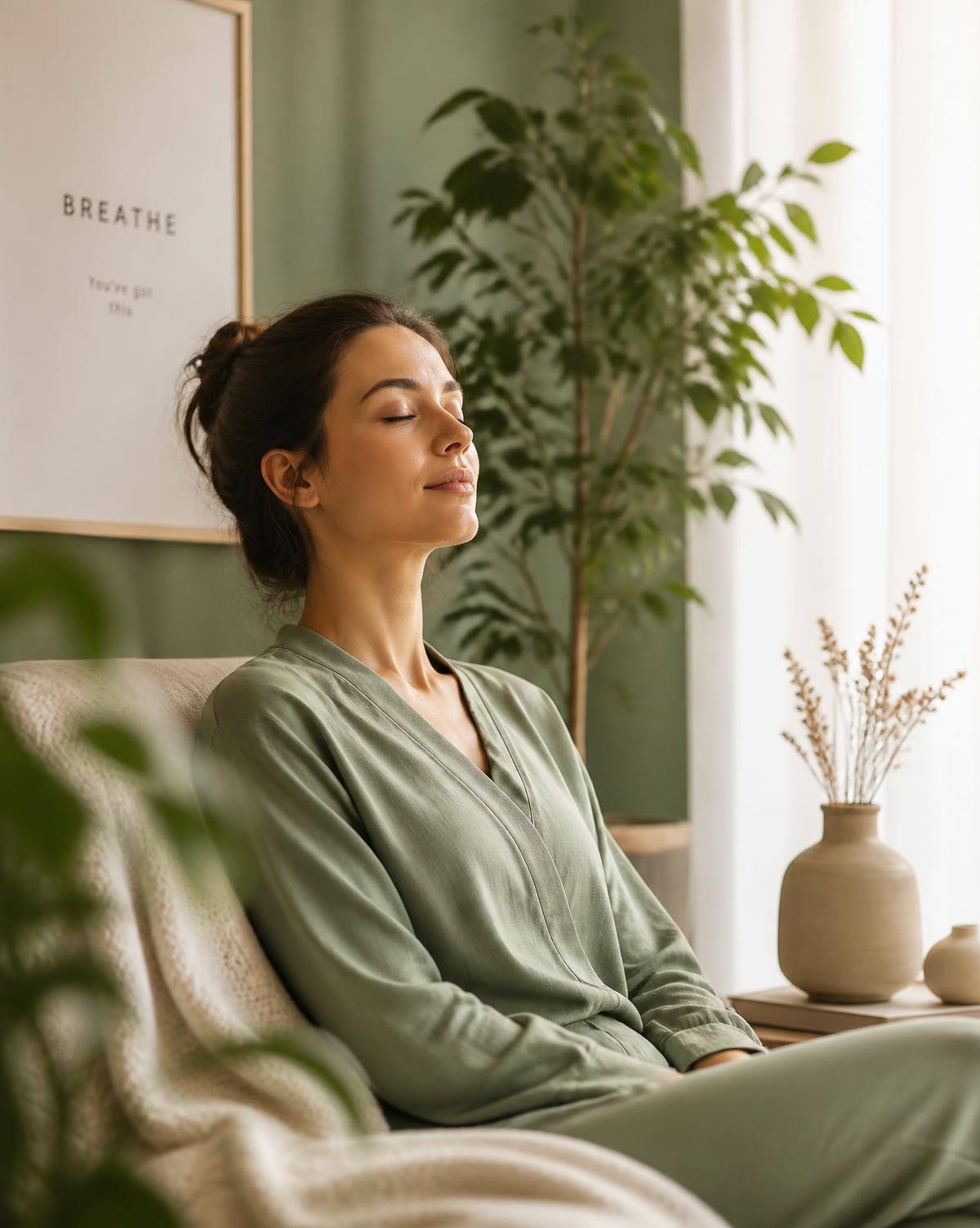 A calm, plant-filled wellness space with soft morning light